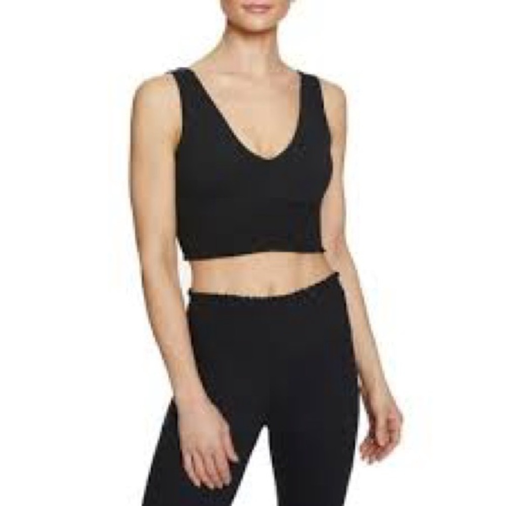 Betsey Johnson Women's Black Smocked Waist Extended Logo Sports Bra
